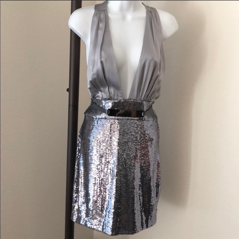 Bebe small silver sequin party dress, Christmas, NYE, bachelorette, Vegas